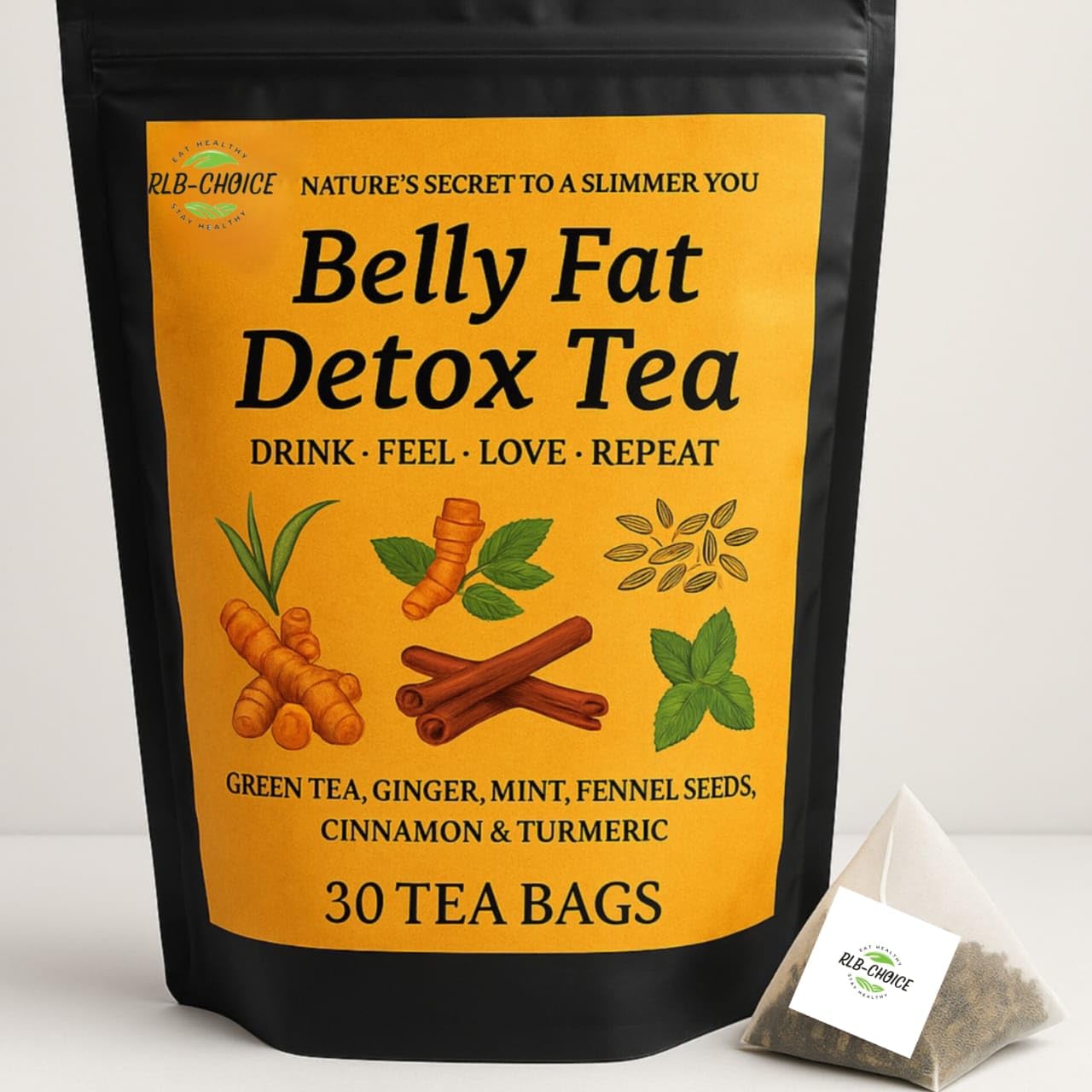 RLB-CHOICE Belly Fat Tea - 30 Tea Bags | Melt Belly Fat Fast with Natural Detox Blend - Water Weight, Bloating, 60 Gm-image-27