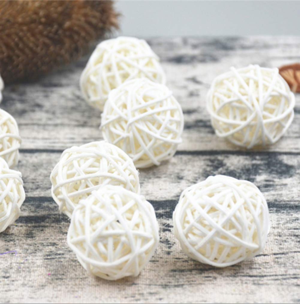 Dadaaa White Wicker Rattan Balls,Decorative Vase Fillers For Christmas Tree, House Ornaments,Party,Pack Of 30 (White)