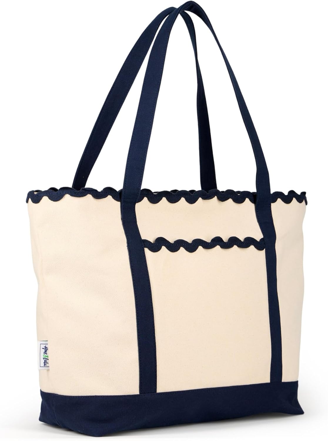Ame & Lulu Court to Coast Canvas Pickleball Tote Bag - Stylish Shoulder Bag w/Zip Closure, Nylon Liner, Pockets & Metal Feet