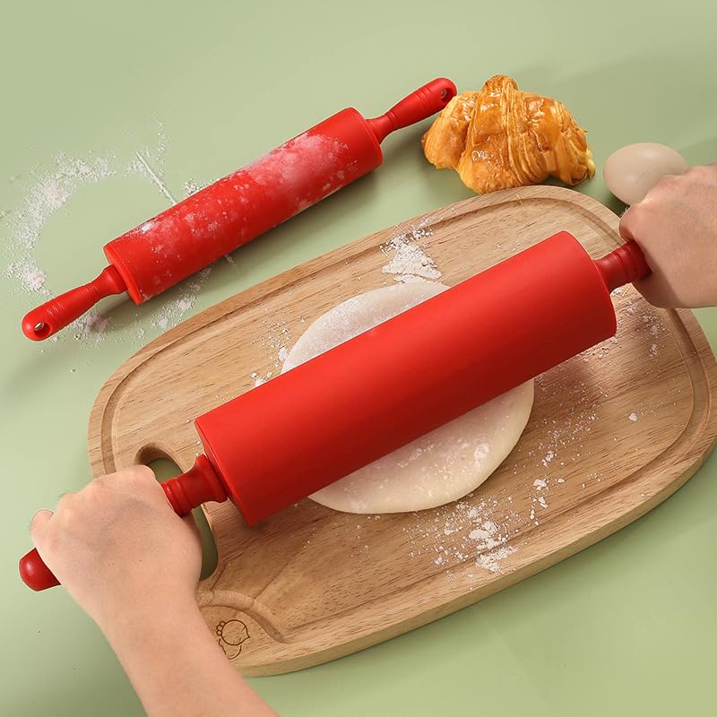 Ousyaah Classic Silicone Rolling Pin, Dough Roller for Fondant, Pie Crust, Cookie and Pastry, Essential Kitchen Baking Utensil, Non-Stick Surface Plastic Handle Rolling Pin (20 Inches)