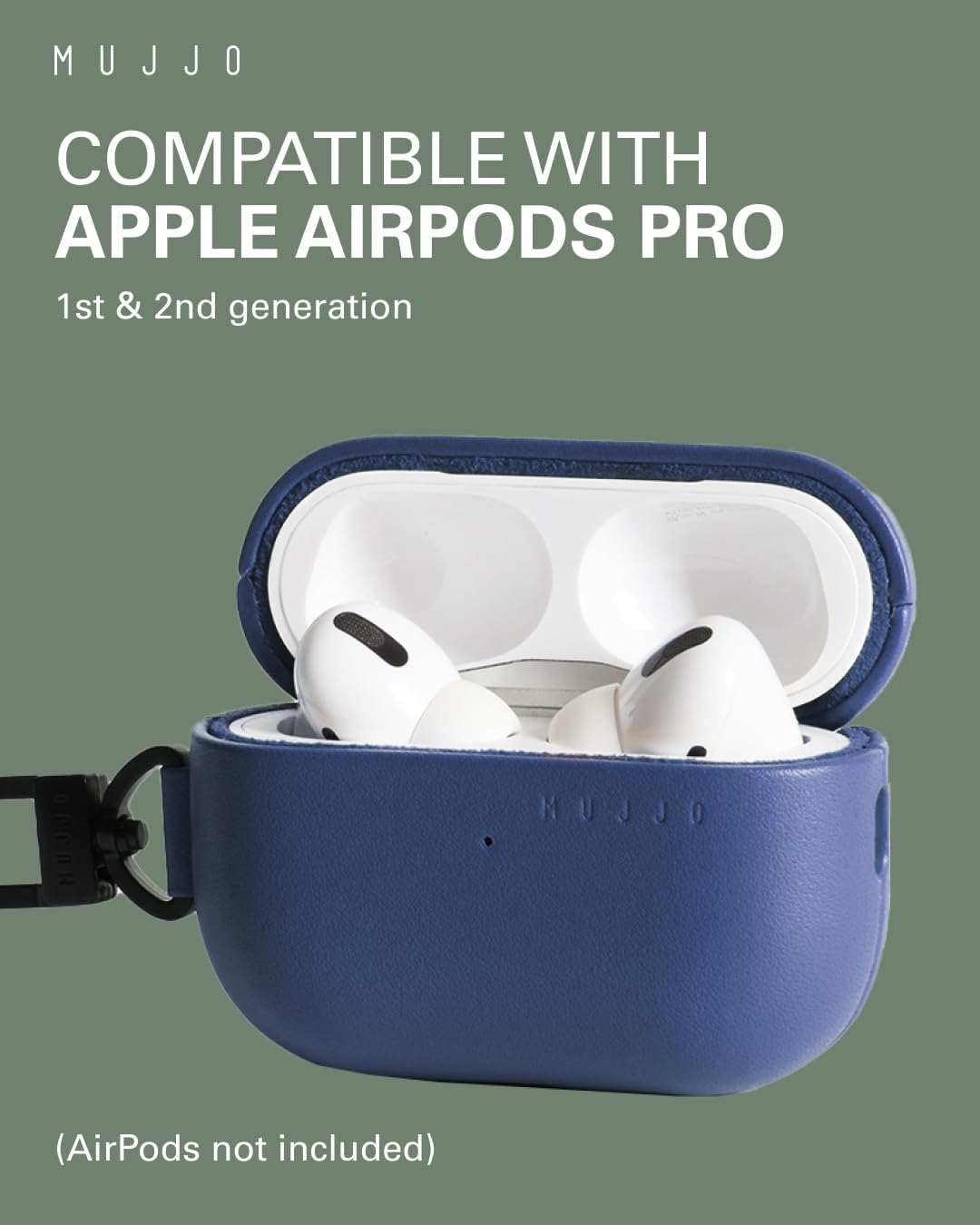 Mujjo Echelon Leather Case for AirPods Pro (2nd Gen) - Wireless Charging Compatible - Durable & Luxurious Design - Secure Fit - Premium Leather - Monaco Blue