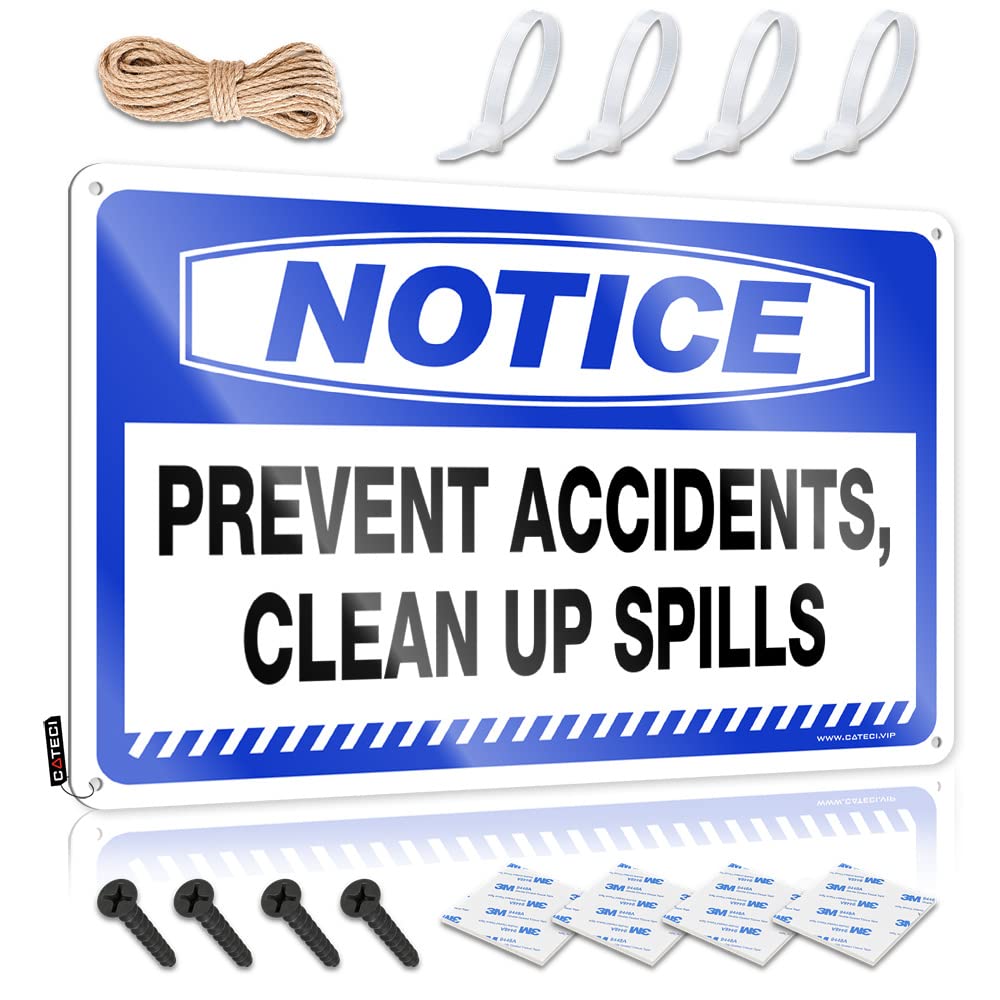 Mwfkkaddb Men's One Color Metal Signs Decor Notice Prevent Accidents, Clean Up Spills Tin Sign Decaor Sign Tin Sign Funny(30X40cm)