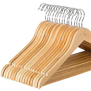Zober Solid Wood Suit Hangers with Non Slip Bar and Precisely Cut Notches - 360 Degree Swivel Chrome Hook - Natural Finish Super Sturdy and Durable Wooden Hangers - 20 Pack