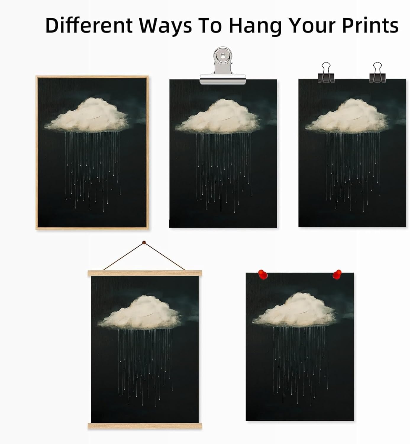 Black and White Cloud Wall Art Vintage Rain Cloud Pictures Dark Clouds Painting Dark Green Abstract Art Print White Clouds in the Sky Nature Canvas Poster for Living Room Bedroom 16x24inch No Frame - Image 5