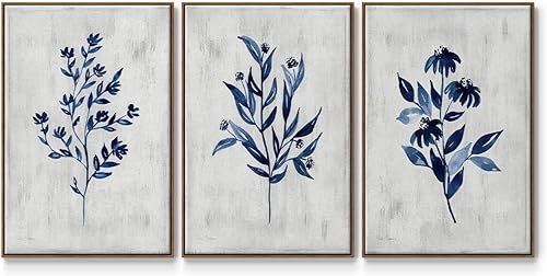 Renditions Gallery Lienzo floral para pared, pinturas e impresiones para el hogar, flores silvestres índigo, nogal flotante, enmarcado,