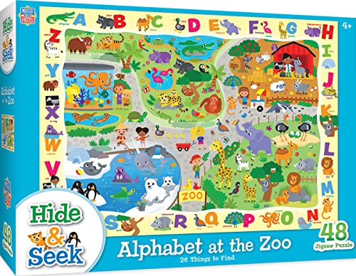 Baby Fanatics MasterPieces Family Puzzle - Hide & Seek 48 Piezas - Abecedario en el Zoológico - 19"x14" miniatura 1