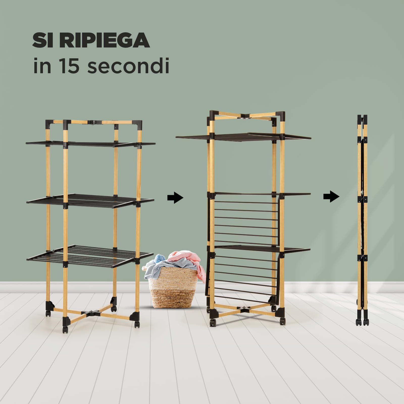 Stendibiancheria Pieghevole A 4 Ruote | Salvaspazio, 20kg Di Capacità - 68x135cm - Foto 7