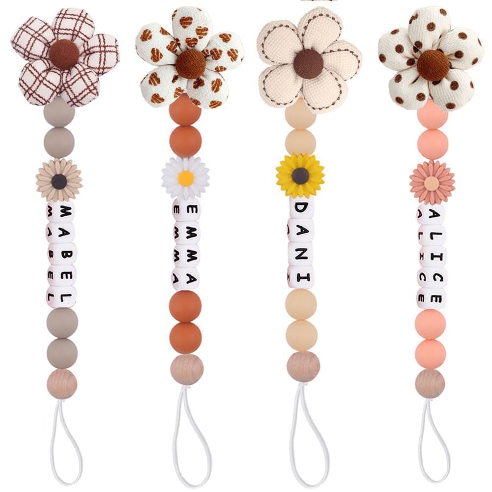 Personalized Pacifier Clip with Name for Baby Boys and Girls, Flower Pacifier Clip Personalized Name Pacifier Holder (Flower Clip)
