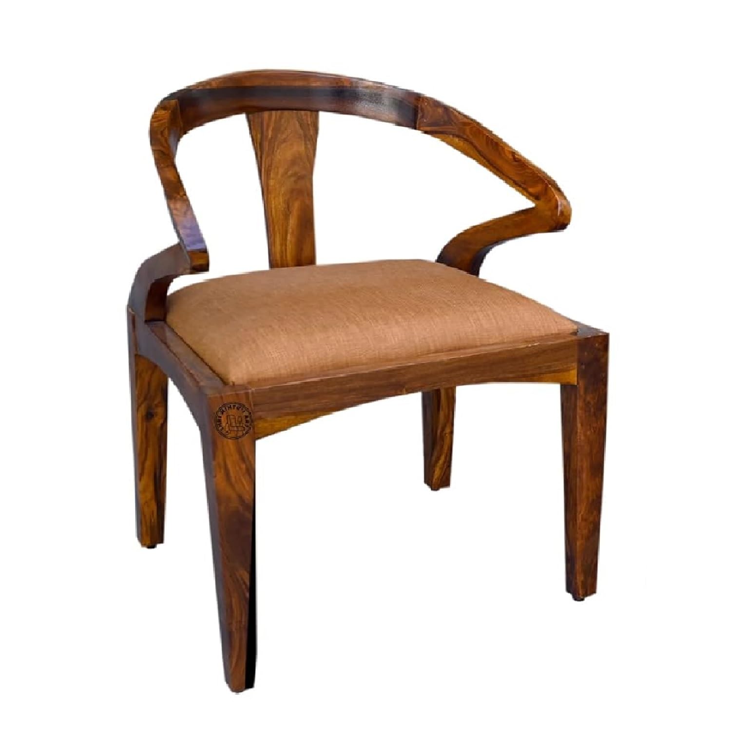 Wooden Armchair for Living Room | Single Seater Arm Chair with Cushion | Solid Wood Sheesham, Natural Finish