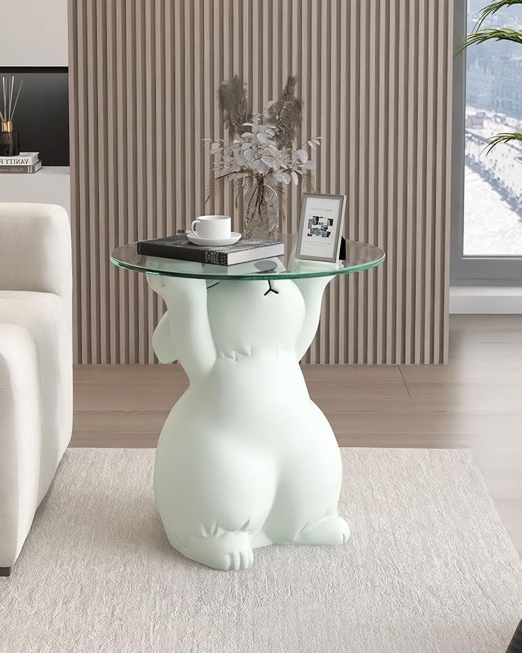 Amazon | キュートバニー サイドテーブル ローテーブル ガラステーブル