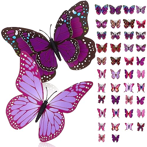 HOMSFOU 44PCS 3D Butterfly Wall Decals, Removable Butterfly Wall Stickers Decorations DIY Art Decor for Girls Bedroom Bathroom - Image 4