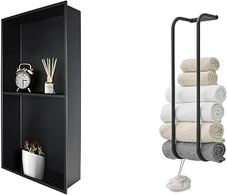 BWE Bathroom Wall Niche,12" X 24" X 4" Stainless Steel Shower Niche,Rimless Recessed Shower Shelf Bundle with Tower Racks for Bathroom,Wall Mounted Bathroom Towel Storage,304 Stainless Steel
