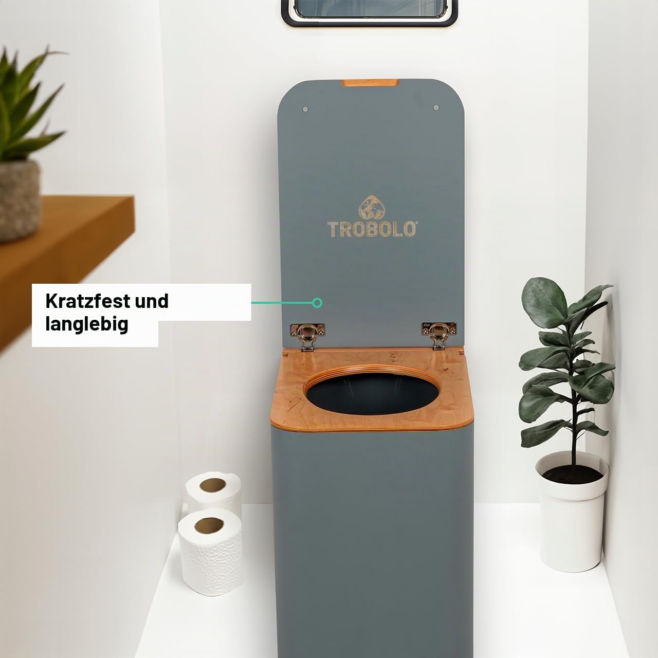 TROBOLO SilvaBloem – Trockentrenntoilette aus Holz – Komposttoilette ohne Chemie & Wasser – Ideal für Gartenhaus, Van & Tiny House – Geruchlose Trenntoilette kompatibel mit Abluftsystem (Grau)