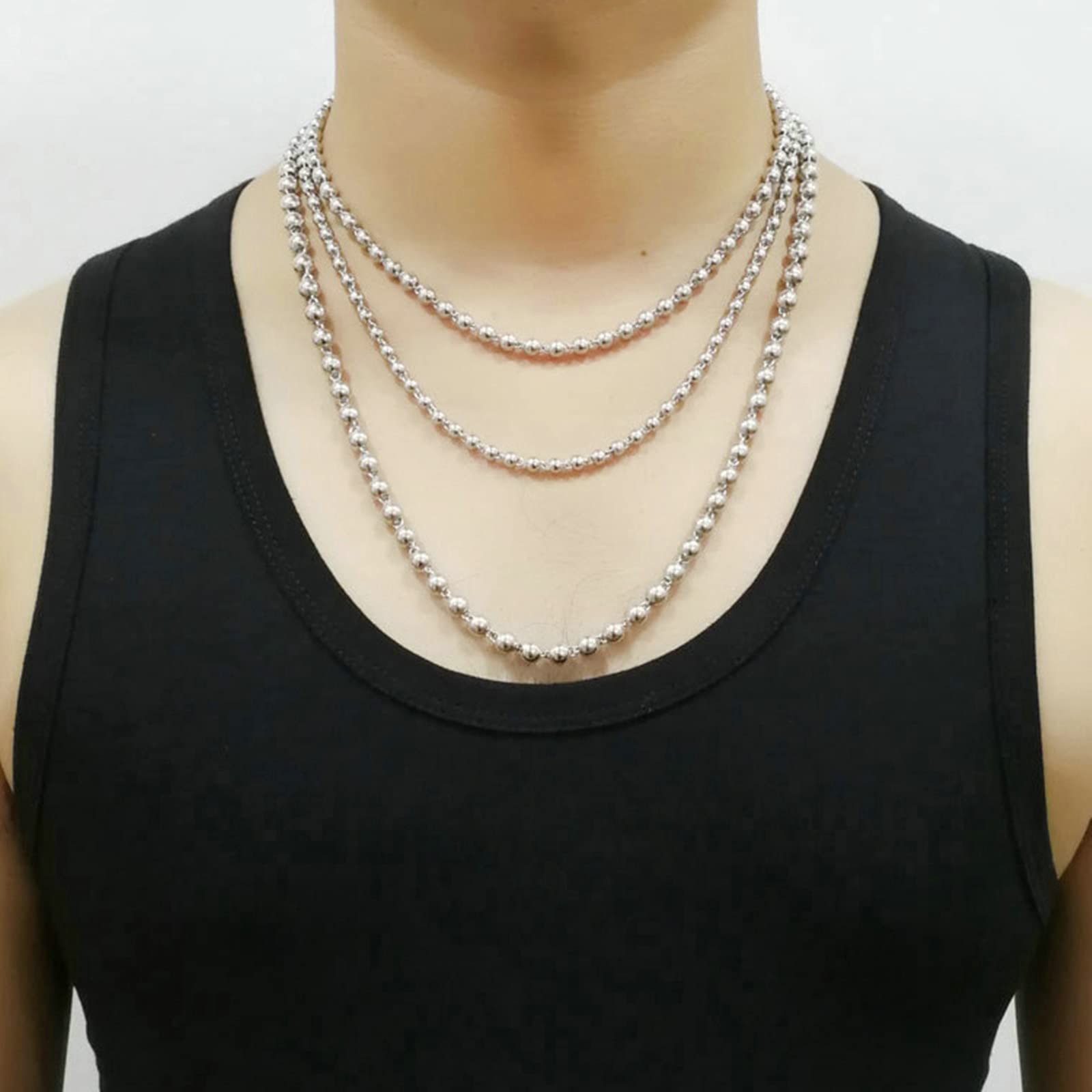 Collar de plata de ley para mujer, collar de hip hop, collar de cadena de bola para mujer, collares de