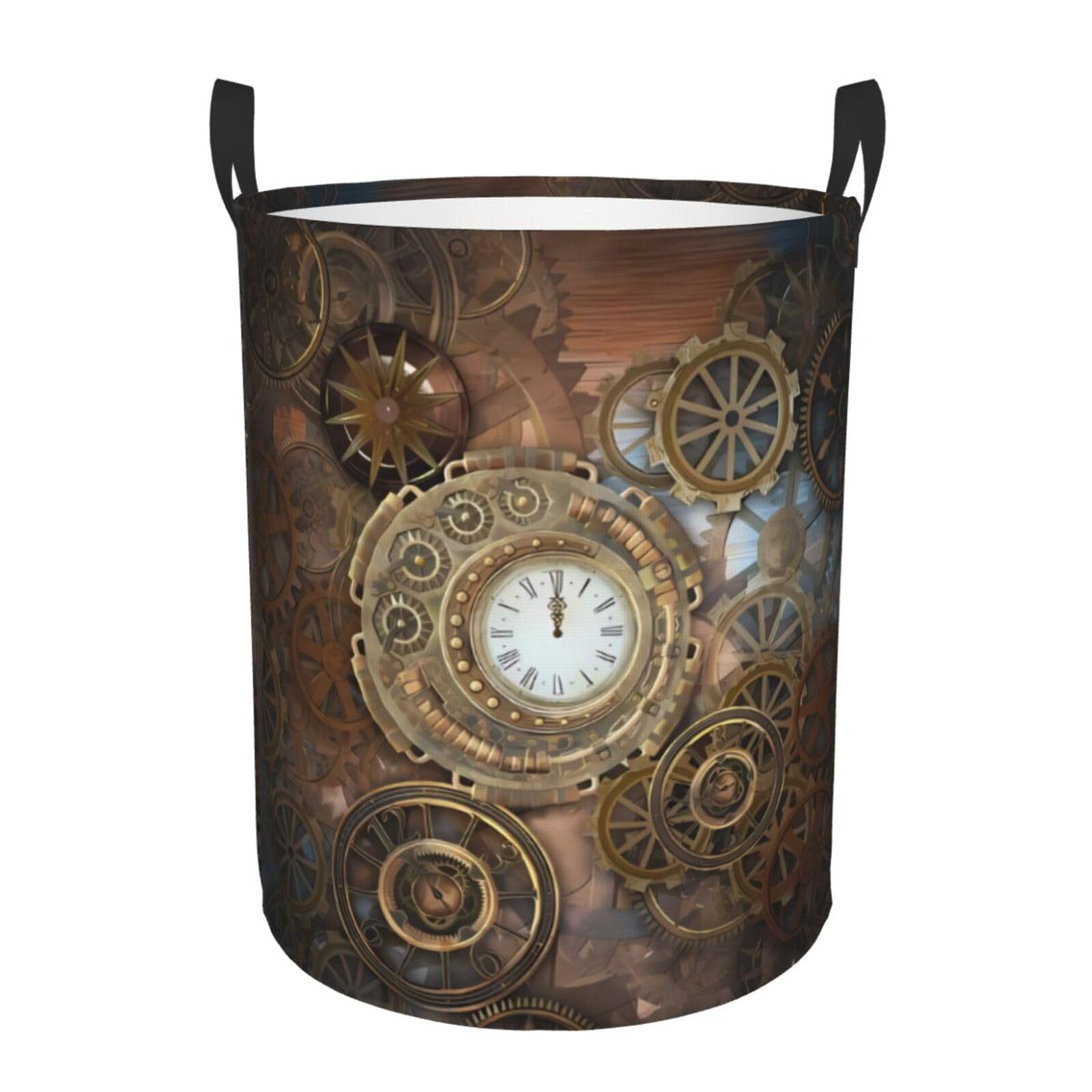 M Circular Hamper Steampunk Clock Print for Dirty Clothes