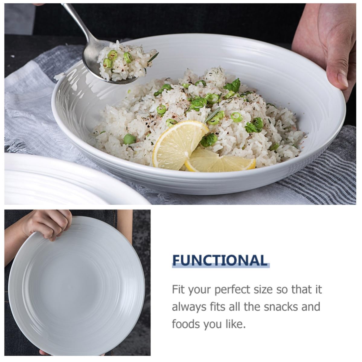 Plato de Cerámica Blanco Redondo para Servir Cena Diseño Sencillo, Multifuncional y Fácil de Limpiar, Adecuado para Ensaladas y Almacenamiento de Alimentos