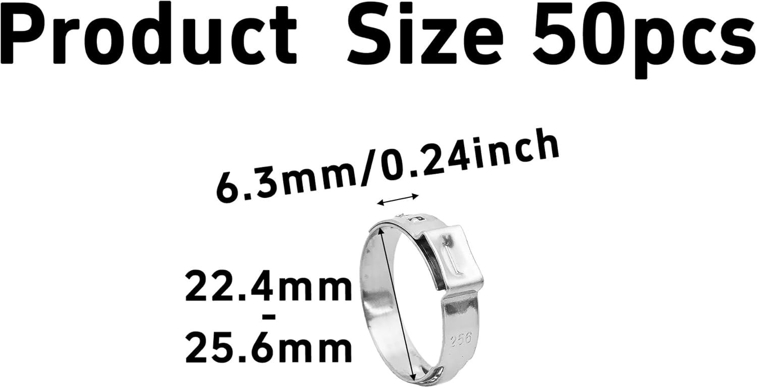 50PCS 1 Inch PEX Cinch Clamps, 304 Stainless Steel Crimp Rings for PEX Pipe Tubing Connections, Pinch Clamp Fittings for Plumbing Systems (22.4mm-25.6mm)