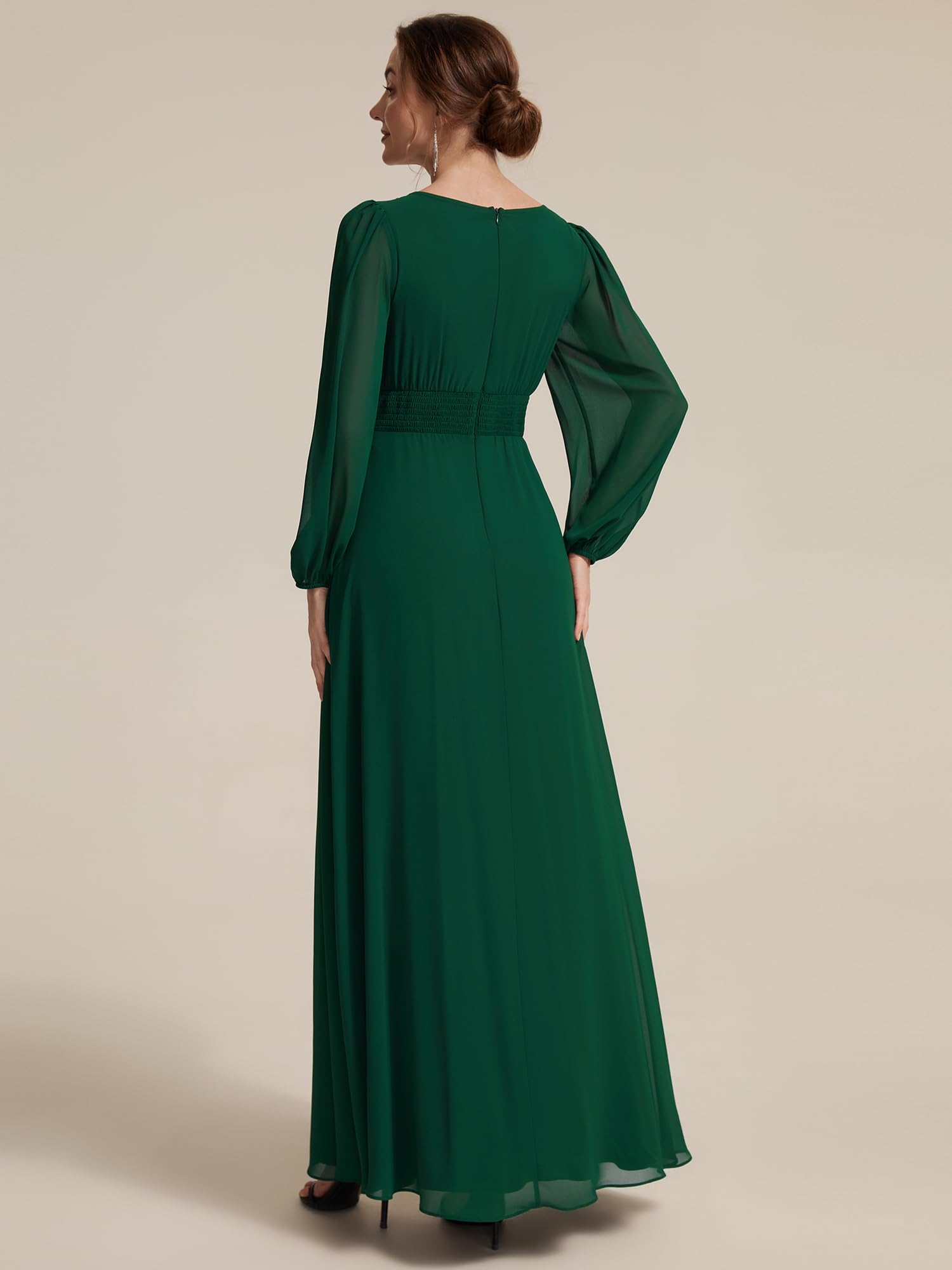Ever-Pretty Robe Invitée Mariage Longue en Mousseline Manches Bouffantes A-Ligne EE02823