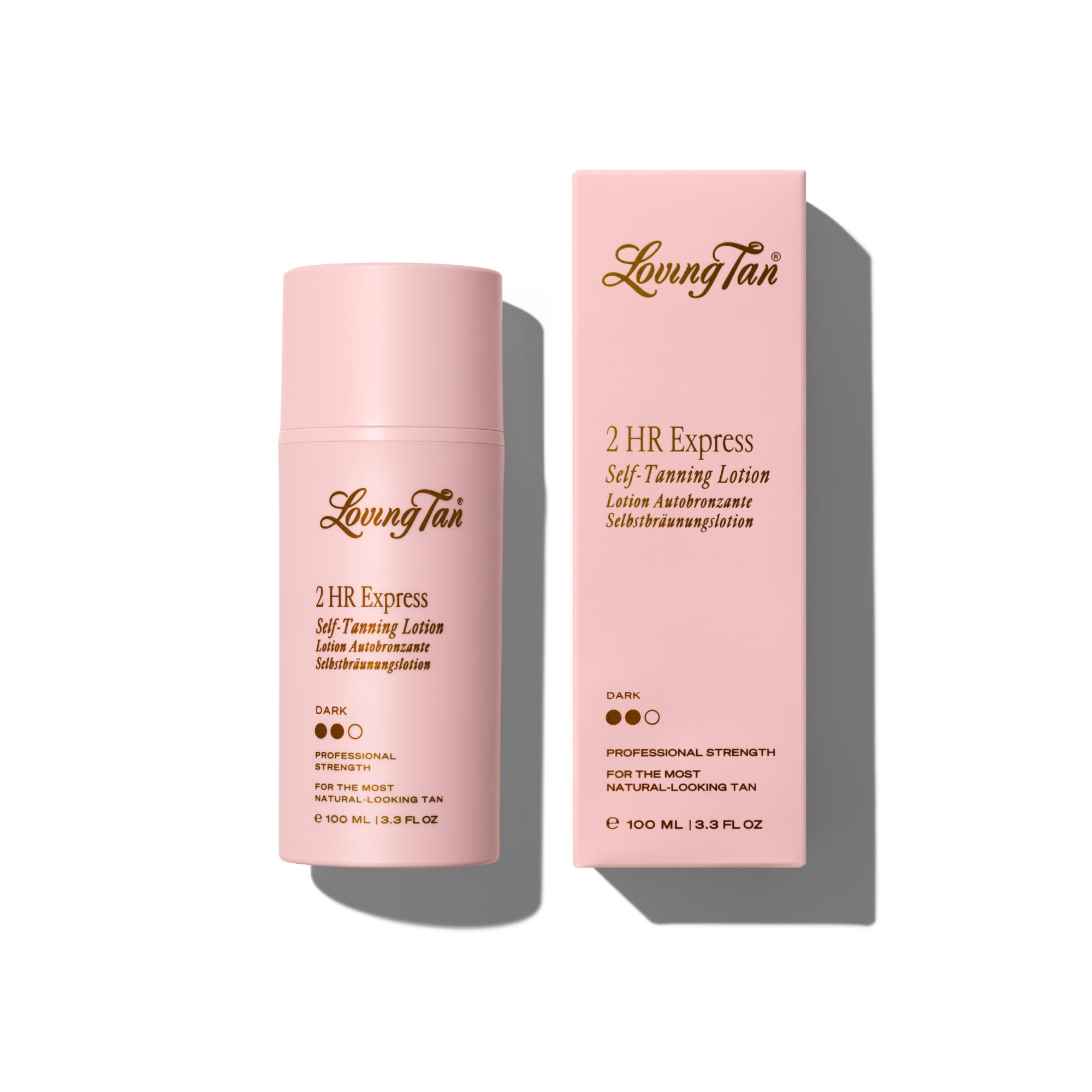 Loving Tan NEW 2 Hr Express Self Tanning Body Lotion, Dark - Hydrating Natural-Looking Glow Sunless Self Tanner, Streak-Free, Dermatologist Tested, Lightweight, Vegan and Cruelty-Free - 3.3 fl oz