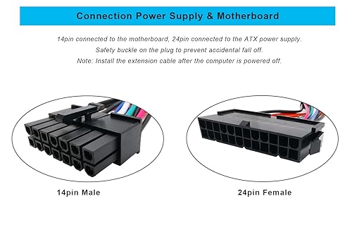Miniatura 4 de ZLKSKER Cable de fuente de alimentación de 24 pines a 14 pines de 4 pulgadas, cable adaptador de alimentación principal ATX PSU de 18 AWG para