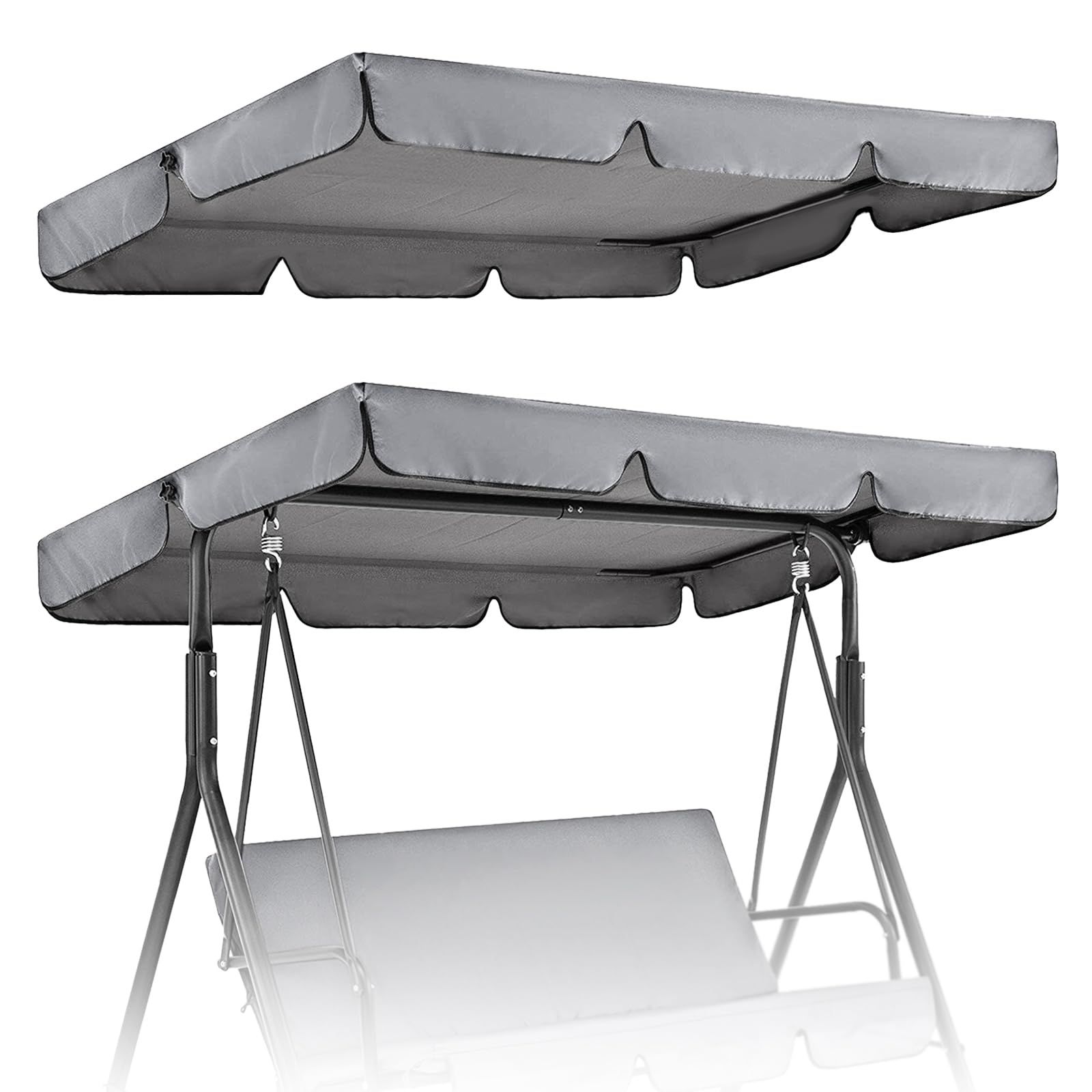 Cubierta de Toldo para Columpio,195 * 125cm Toldo Recambio Balancin Jardin,Techo de Repuesto para balancín Exterior Anti Rayos UV,Toldo de Balancín de Jardín de 3 Plazas Impermeable(Gris)