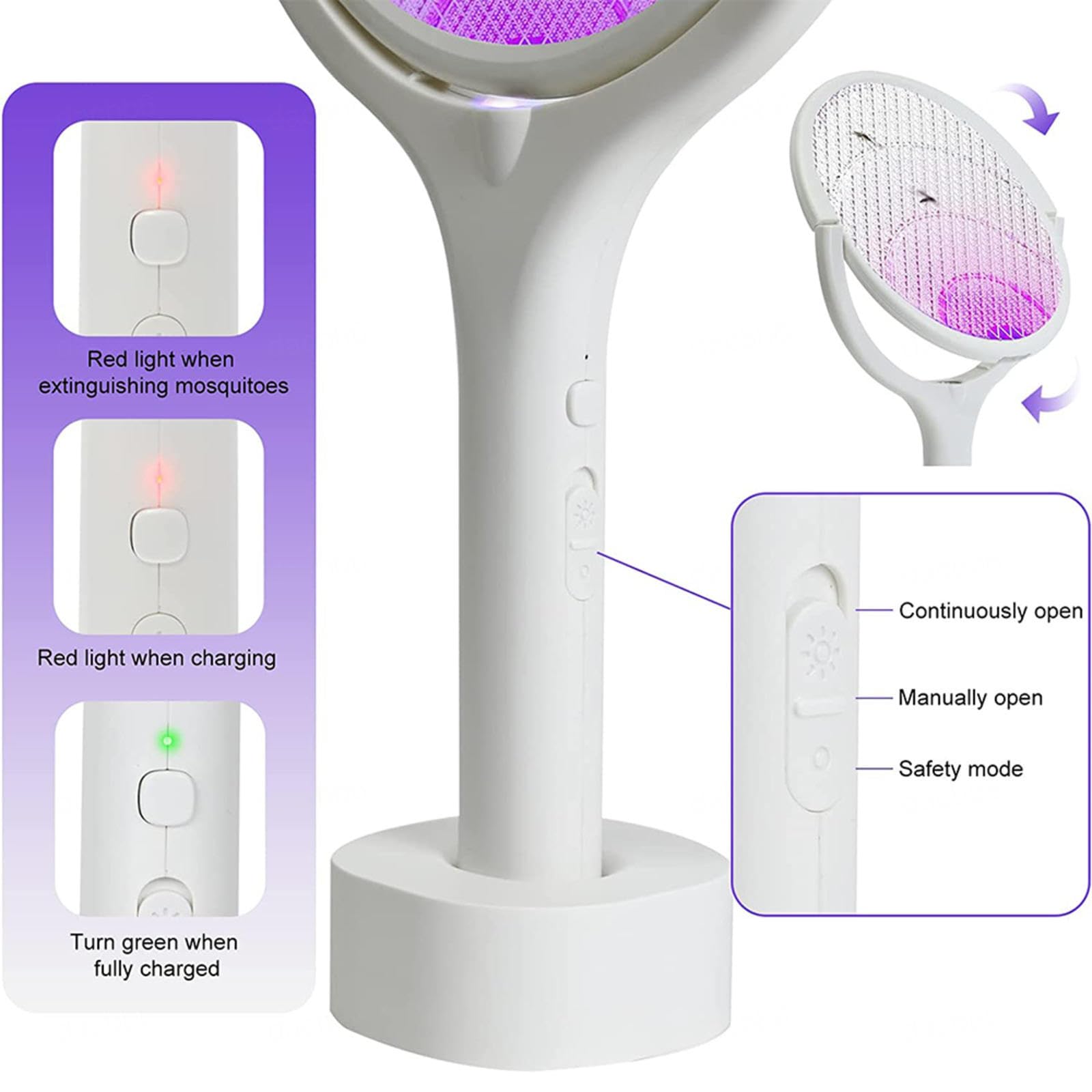 FAXIOAWA Exterminador de Insectos para Interiores, Moscas de la Fruta, Raqueta para Matar Moscas con Carga Tipo C, sin radiación ni daños, matamoscas eléctrico Adecuado para habitación Familiar