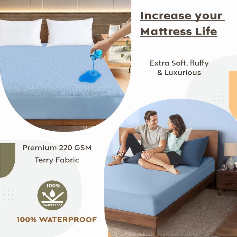 Image of Ayka 100% Waterproof Cotton Terry Mattress Protector Queen Size Breathable Hypoallergenic Noiseless Ultra Soft Fitted Bed Protector 75x60 inch Mattress /Bed Cover (Queen 75*60 inch | 6.25x5 ft, Sky Blue)