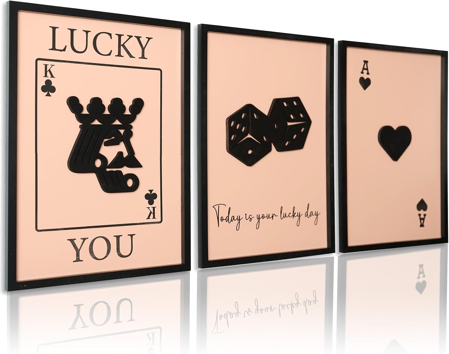 3D Wood Poker Wall Art, Framed Retro Game Wall Decor, Rustic Vintage King and Heart Wall Art for Game Room Home Hallway Bar (Ready to Hang, 12x16 inches, Set of 3, Framed)