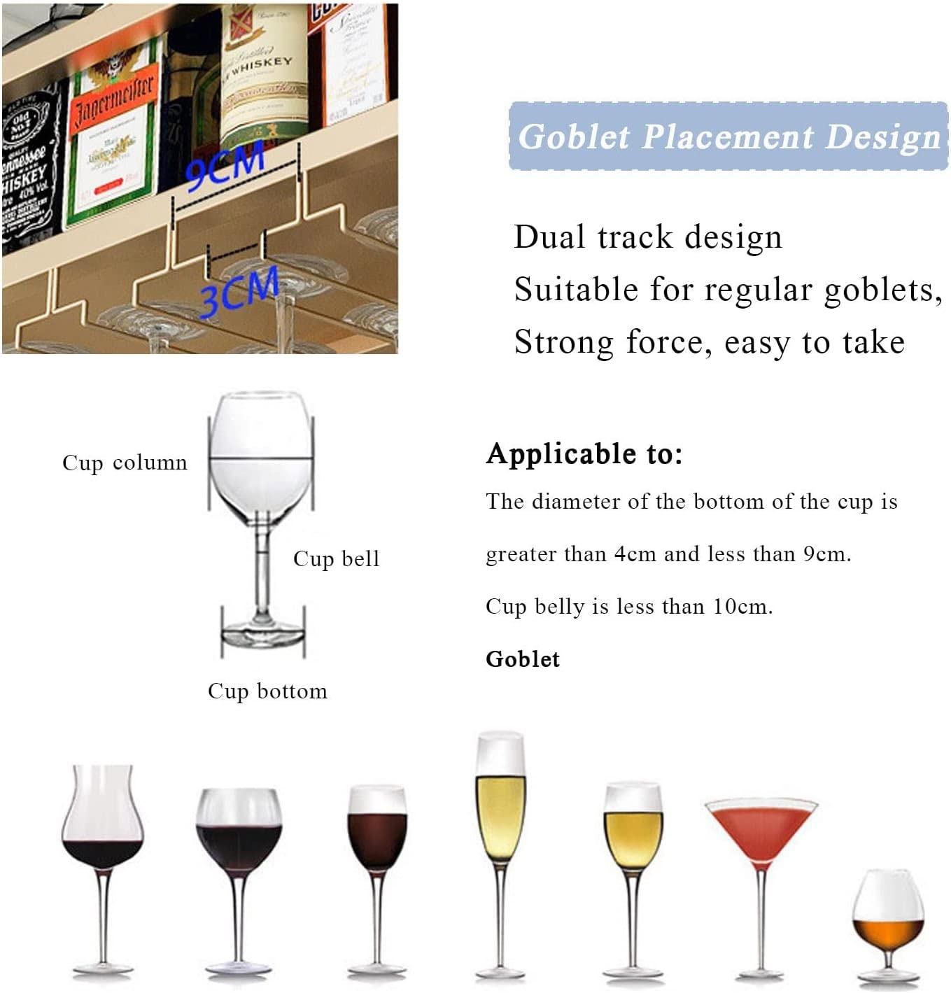 Botellero de Techo de Metal Industrial, Soporte para Copas, botellero bajo Mueble, Organizador de Cocina y Bar de Restaurante, 60 x 25 x 21 cm