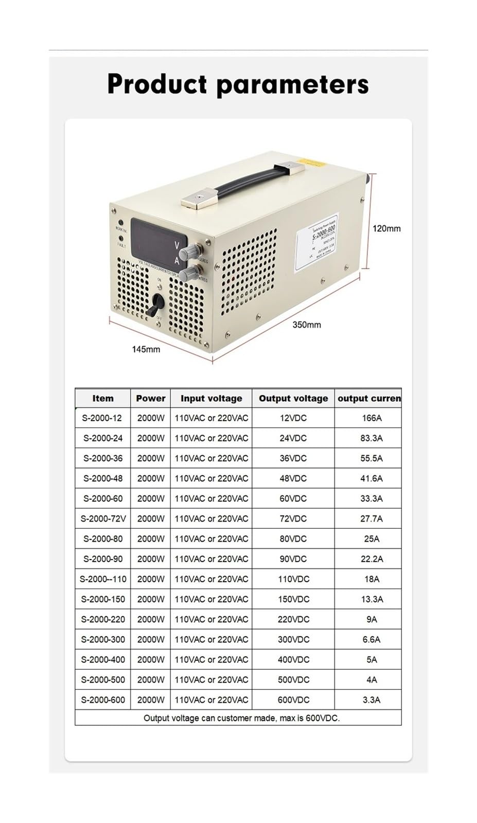 Zasilacz Impulsowy Regulowany DC O Dużej Mocy 1500 W AC-DC 0-15 V Do 600 V Transformator Regulowany Przetwornica Napięcia Regulowane Wysoka stabilność | Regulowane napięcie przetwornicy transformatorowej od 0-15 V do 600 V(0-400V 0-5A)