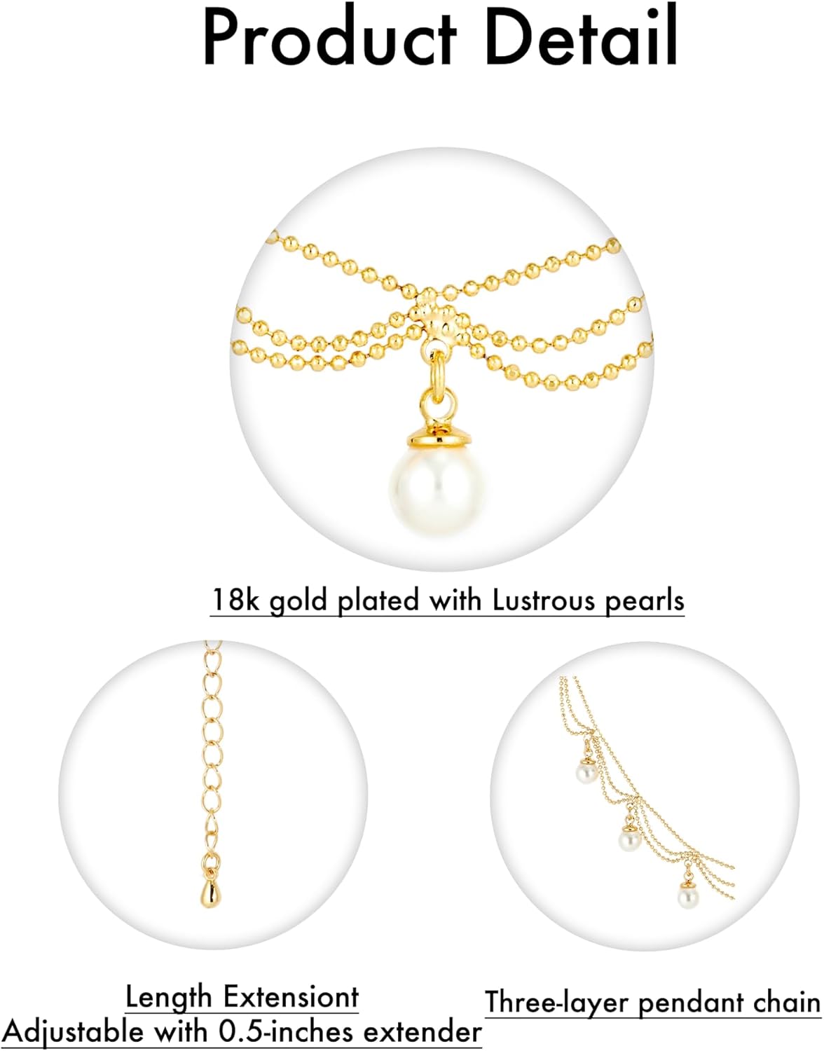 White Pearl 18k Gold Plated Beaded Link Necklace 17.3" Tennis Choker Necklace Vintage Chain necklace Jewellery Trendy Gift for Girlfriend Mother - Image 5