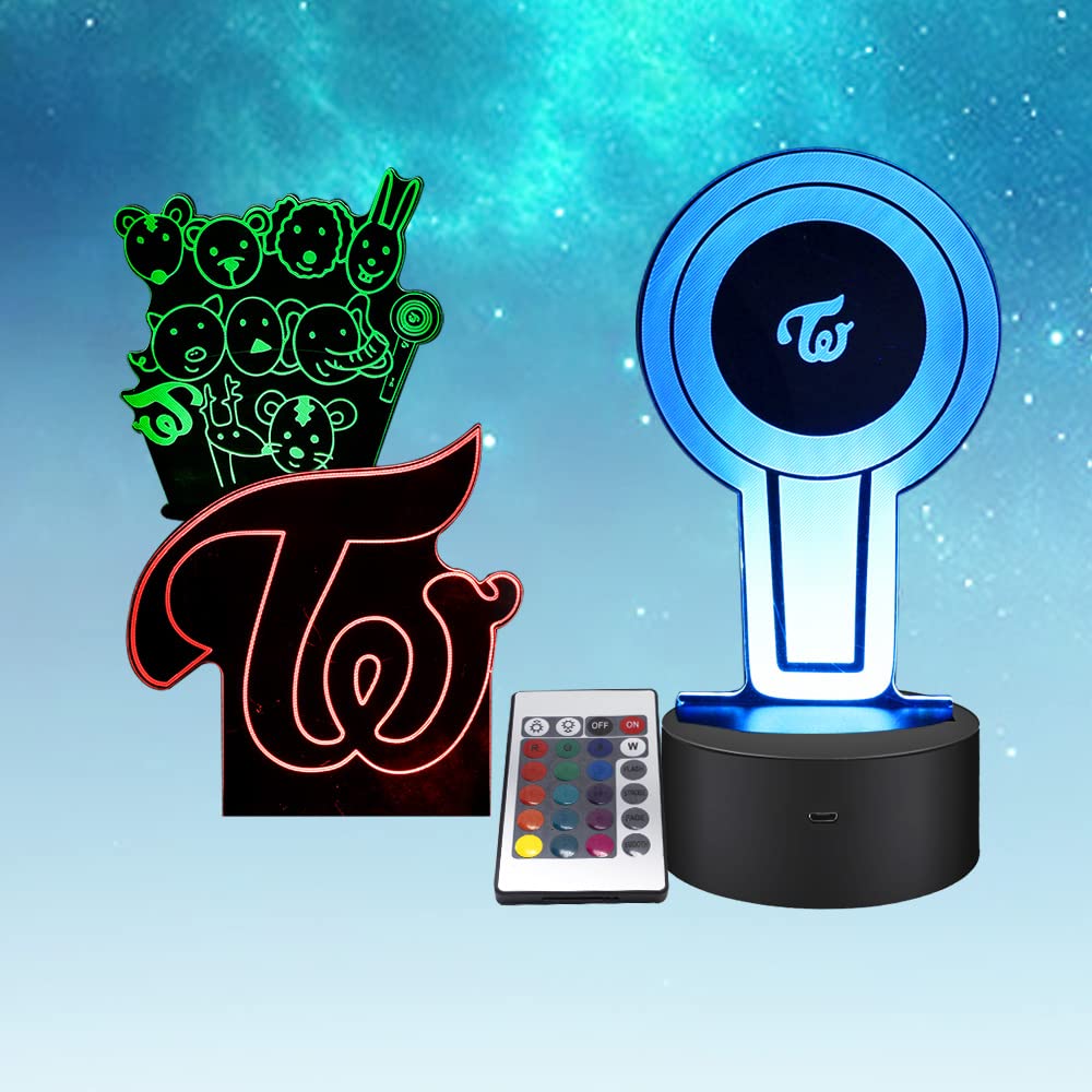 GenericFatyi Twice Night Light, 3 Pattern 16 Colors LED Acrylic Desk Table Lamp USB Powered with Remote Control and Touch Switch for Twice Fan Christams Birthday Gifts Bedroom Decor