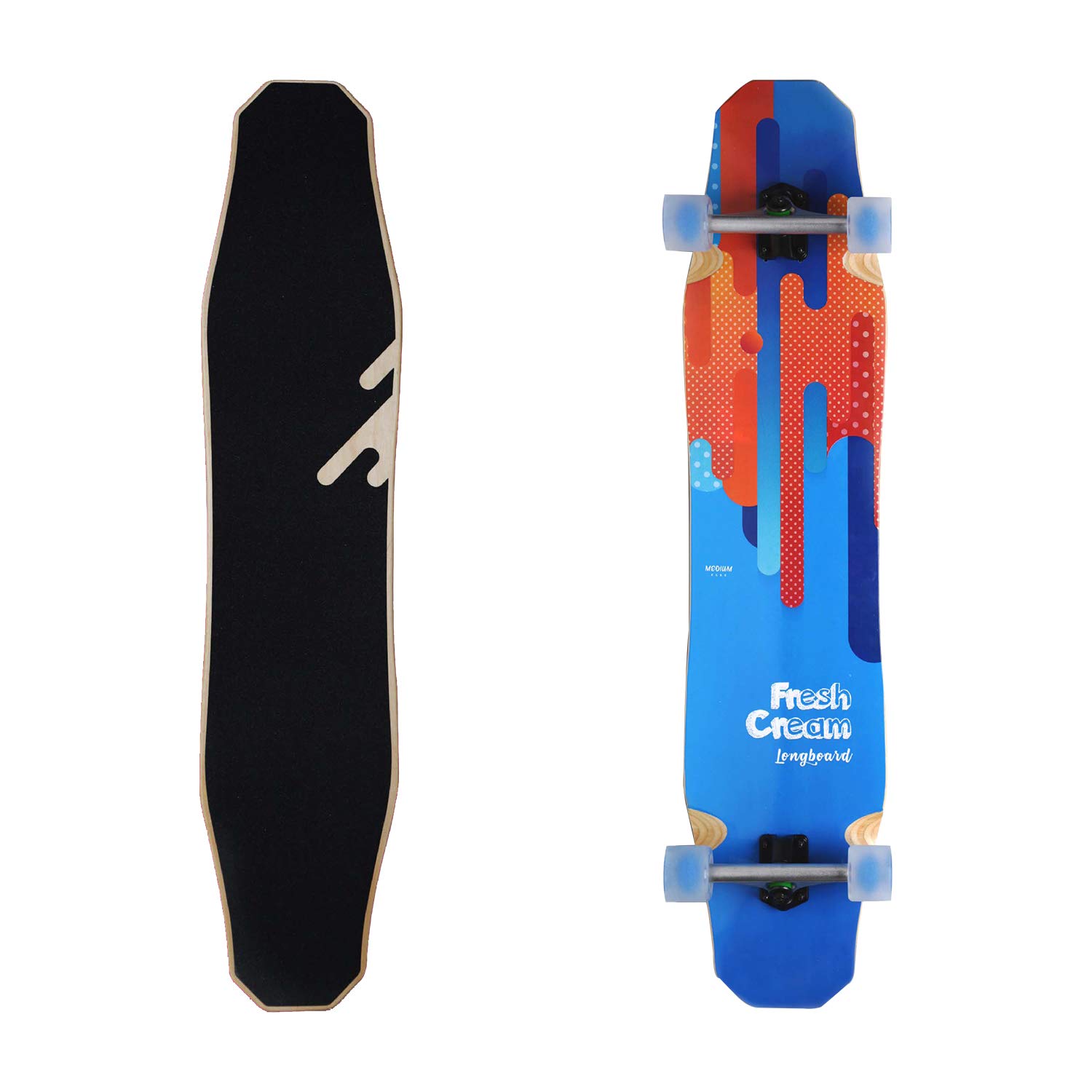WHOME Longboard - 44 Inch Long Boards for Adults/Teenagers Girls/Kids Beginner/Pro Dancing Freeride Freestyle Cruising Longboards Skateboard (Pro Design Fresh Cream)