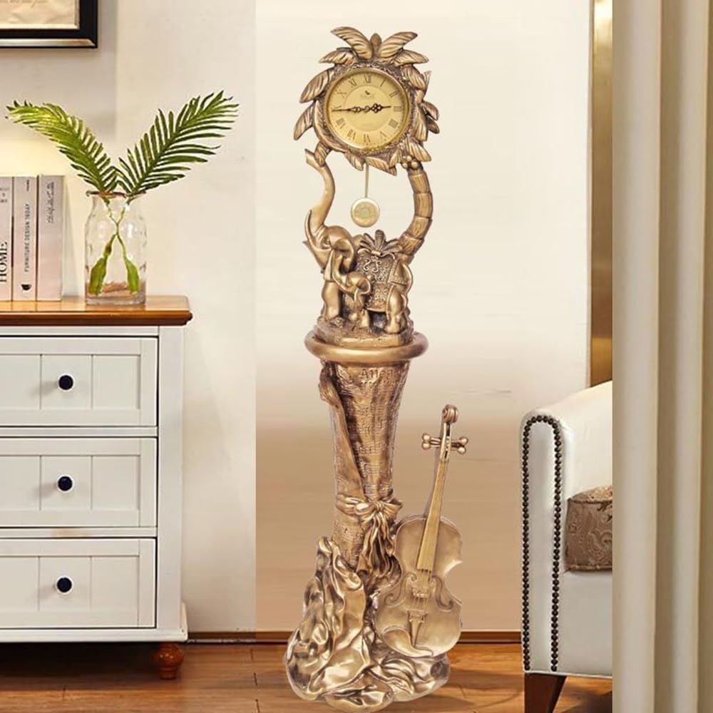 Decorativo Reloj de pie Vertical Adornos Mesa para la Oficina | Reloj Vertical Metal Acabado Envejecido Decoración Vertical(Gold)