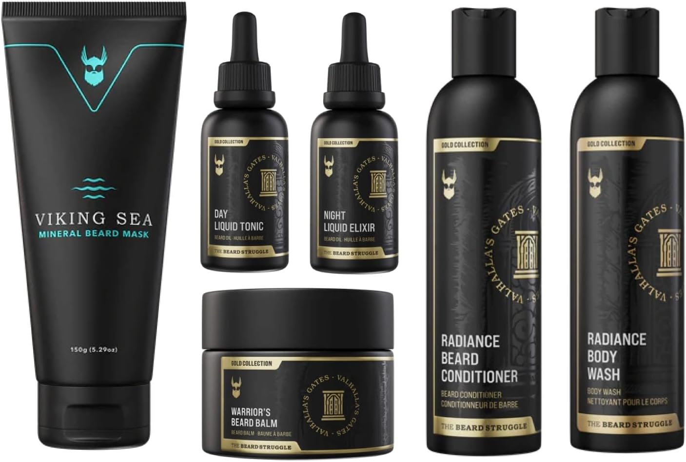 The Complete Beard Growth Kit by Beard Struggle - Mens Grooming Kit with Balm, Mask, Conditioner, Wash & Oils - Valhalla's Gates, Gold Collection