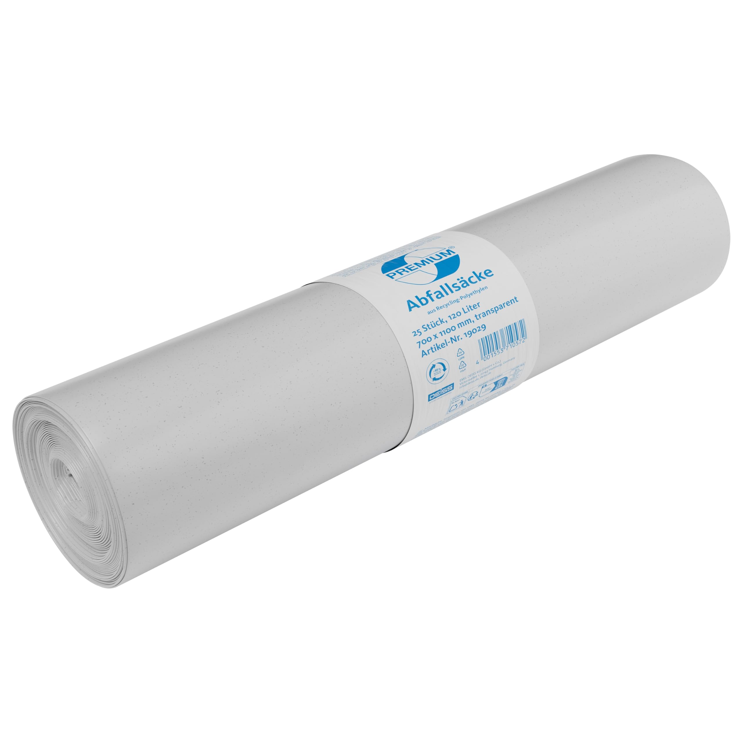 DEISS Bolsas de Basura Transparentes 120L – 25 Unidades – Resistentes y Reciclables – Saco Higiénico para Residuos Profesionales, Industriales y Domésticos