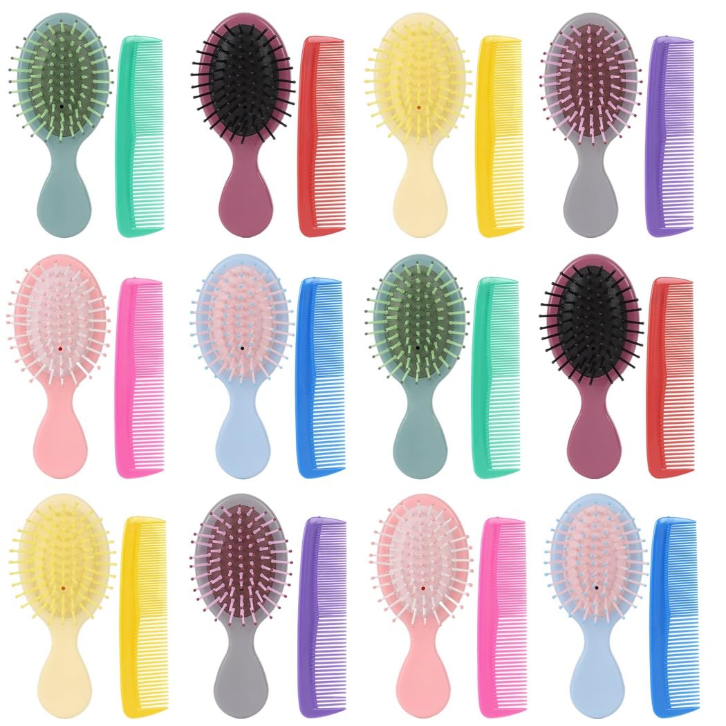 24 Stk. Mini Wet Hair Brush Set mit weichen Borsten, Reise-Entwirrbürste, Taschen-Haarkämme aus Kunststoff, 6 Farben