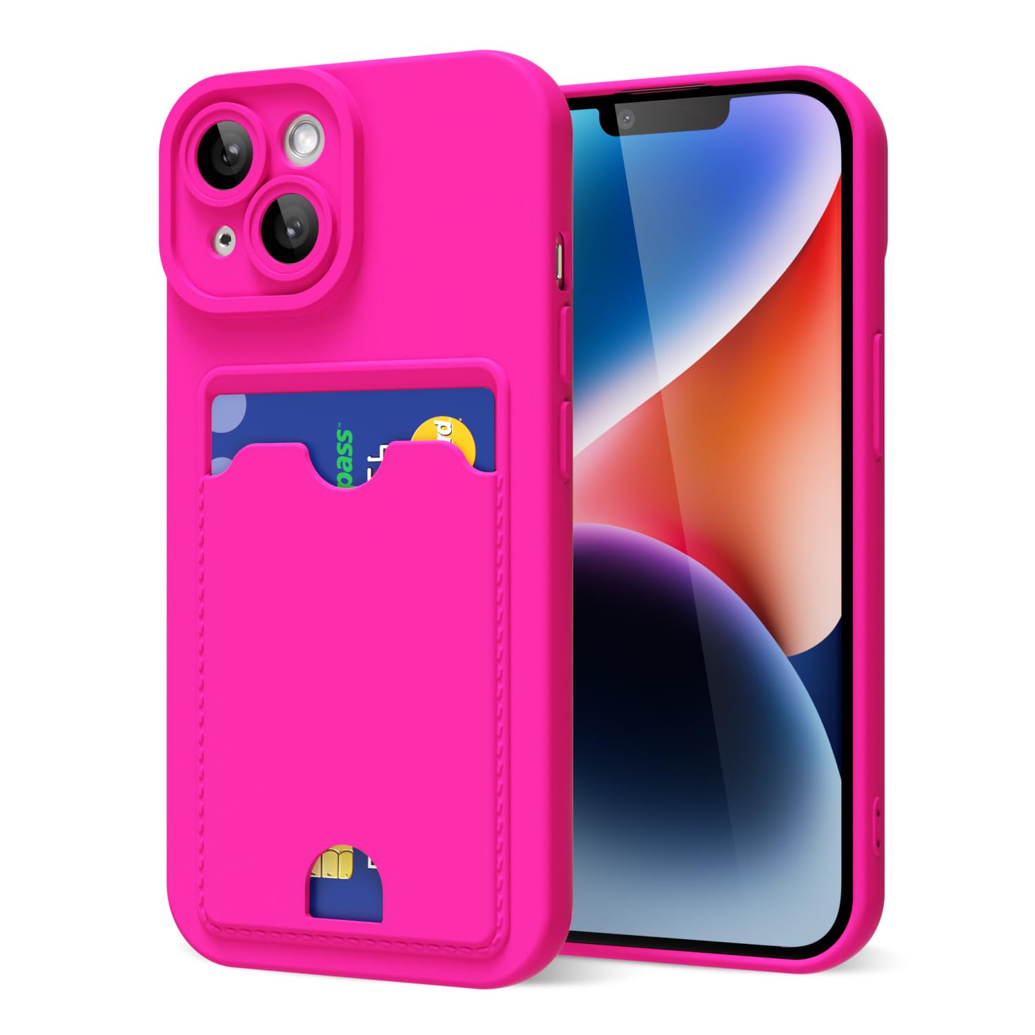 oakxco for iPhone 14 Case with Card Holder, Cute Silicone Wallet Phone Case with Credit Card Slot, Soft Rubber Thin Slim Purse for Women Men with