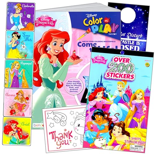 Image of Bendon Disney Princess Coloring Book Stickers Set with Disney Princess Stickers, Reward Sticker Set, and More