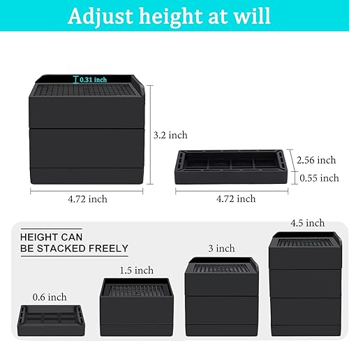 Miniatura 3 de Elevadores de cama rectangulares, elevadores de muebles ajustables resistentes de 3 pulgadas para cama, sofá, mesa y elevador de sofá, soporta hasta