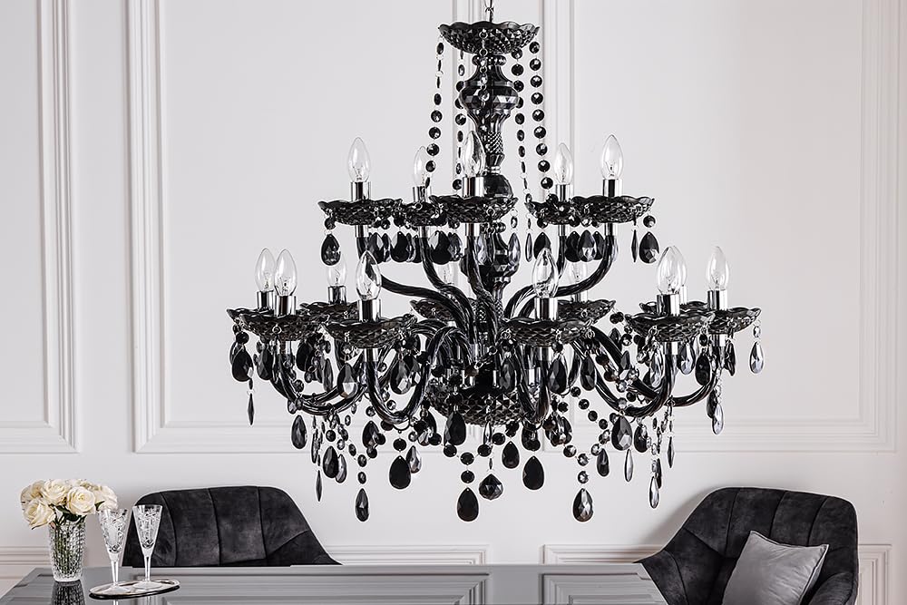 Riess Ambiente 15-flammiger Design Kronleuchter BLACK CRYSTAL Acryl schwarz 15-armig Lüster Lampen Hängeleuchte Deckenlampe