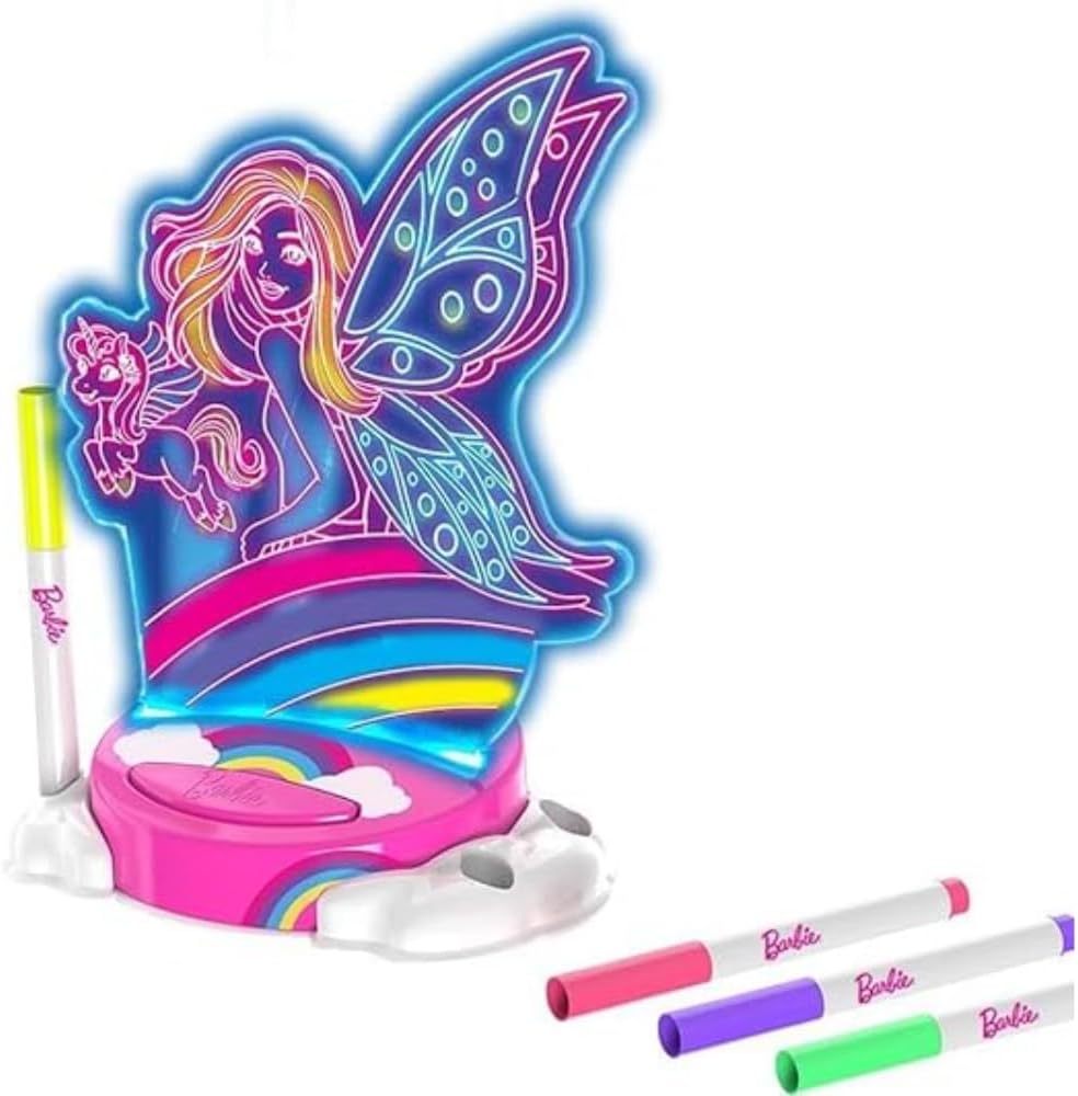Barbie Fairy Glow Paint N' Light | Glow Paint and Light Kit | 4 Markers & LED Lamp Base | Night Light | Creative Play| Arts & Crafts| Ages 3 Plus
