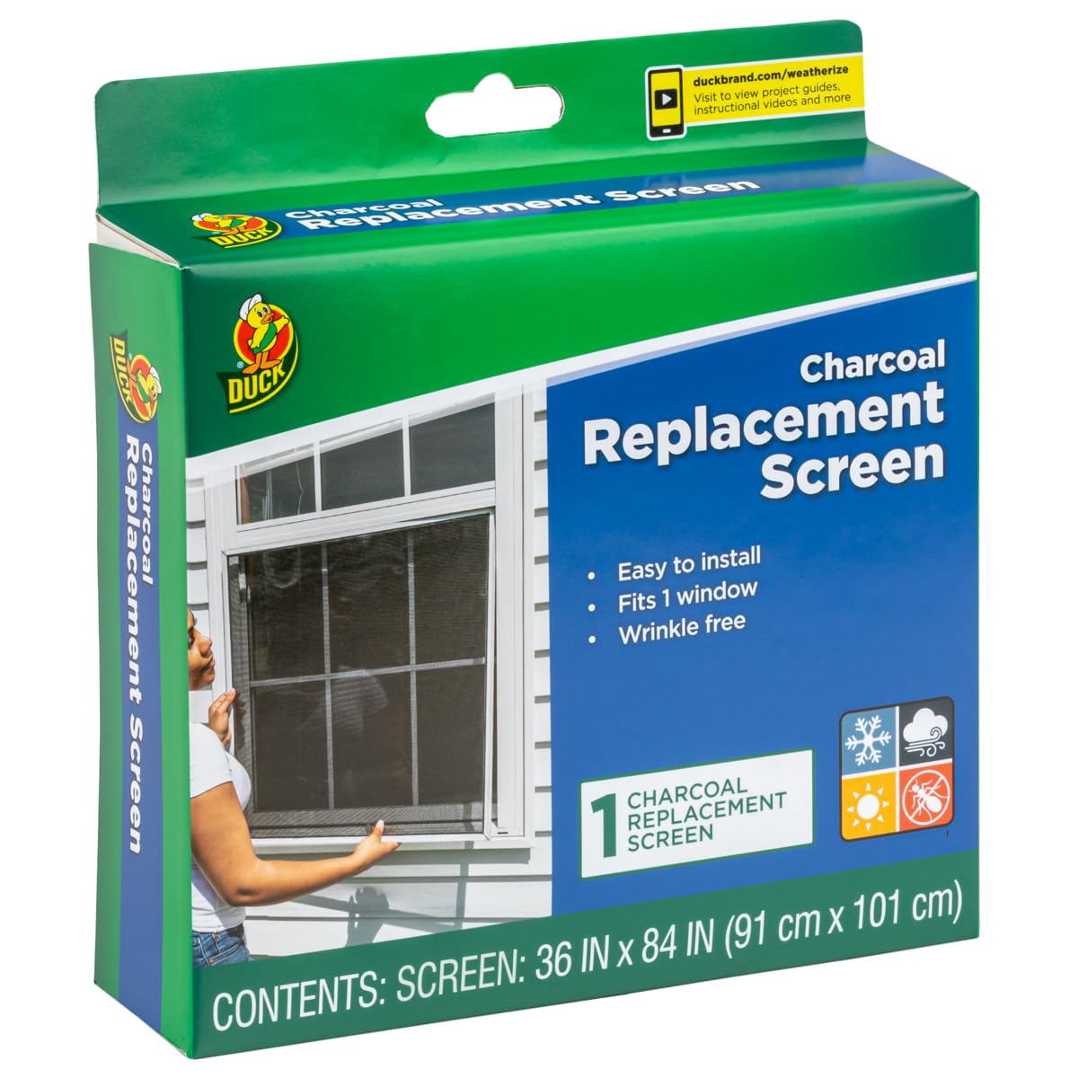Duck Window Screen Replacement, Heavy-Duty Fiberglass Mesh Screen