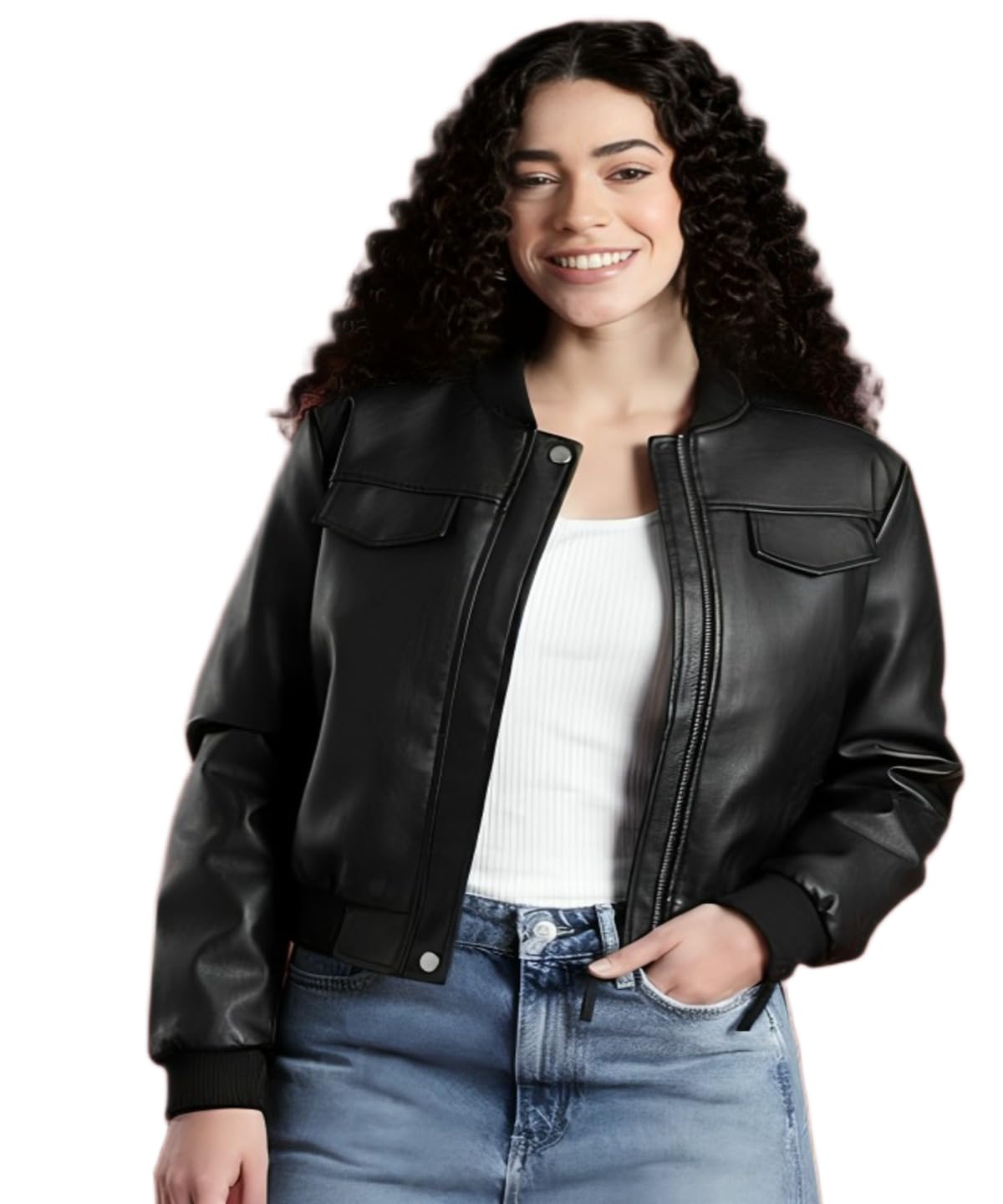 Trendy Women Faux Leather Crop Jacket-image-25