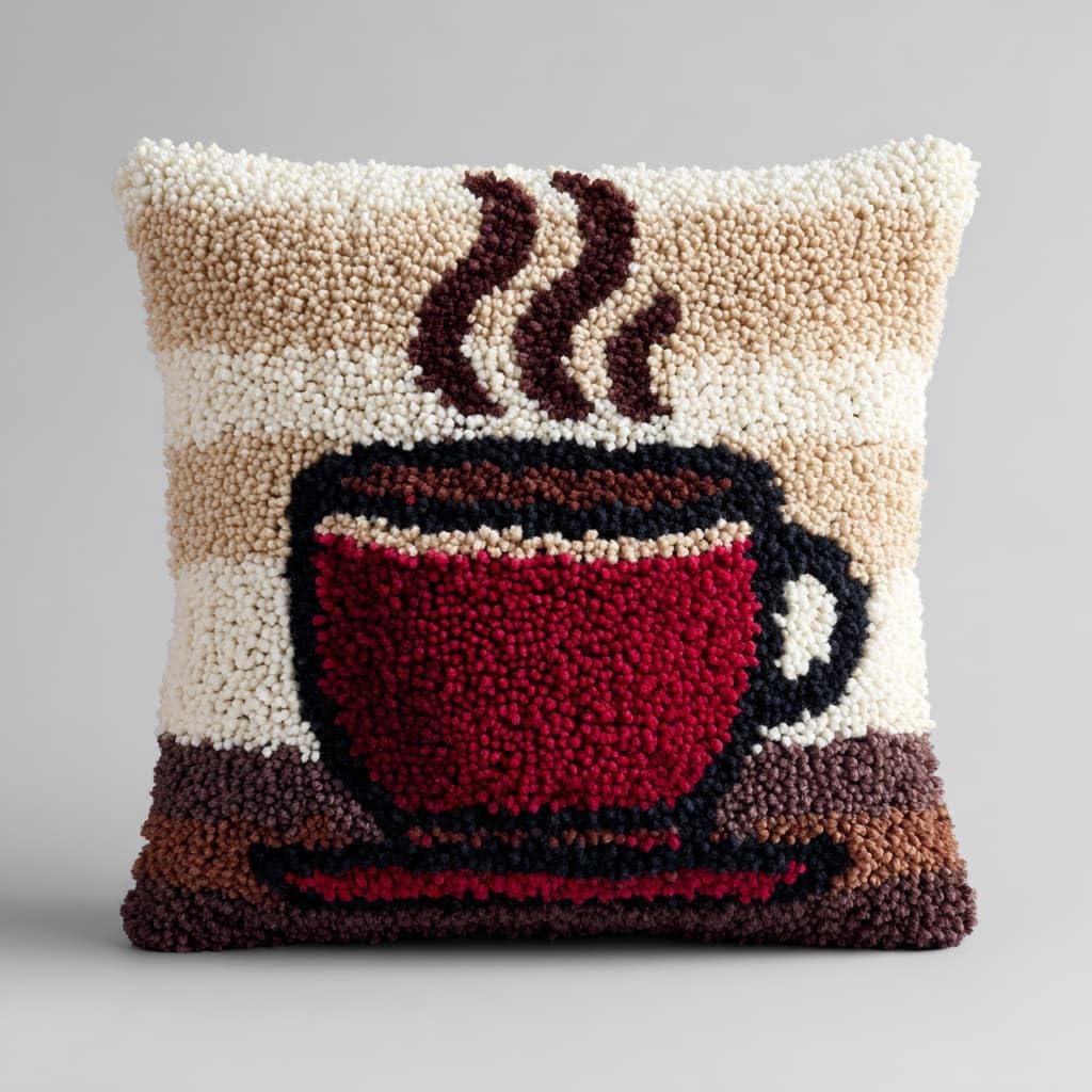 Taxpy DIY Latch Hook Kits, Cartoon Teacup Needlework Pillow Cover 43x43cm DIY Hooks Knitted Embroidered Carpet Pillow Embroidery Latch Hook Carpet Kit