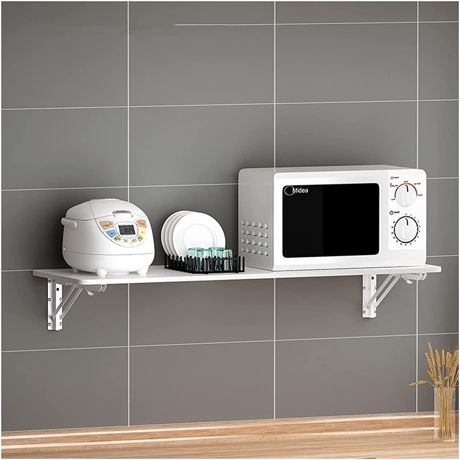 Tavolo da Parete Tavolo Pieghevole da Parete Ripiano portaoggetti da Cucina Resistente Design con Angoli arrotondati con staffe in Metallo Banco da Lavoro Salvaspazio/Bianco/40 * 120 cm