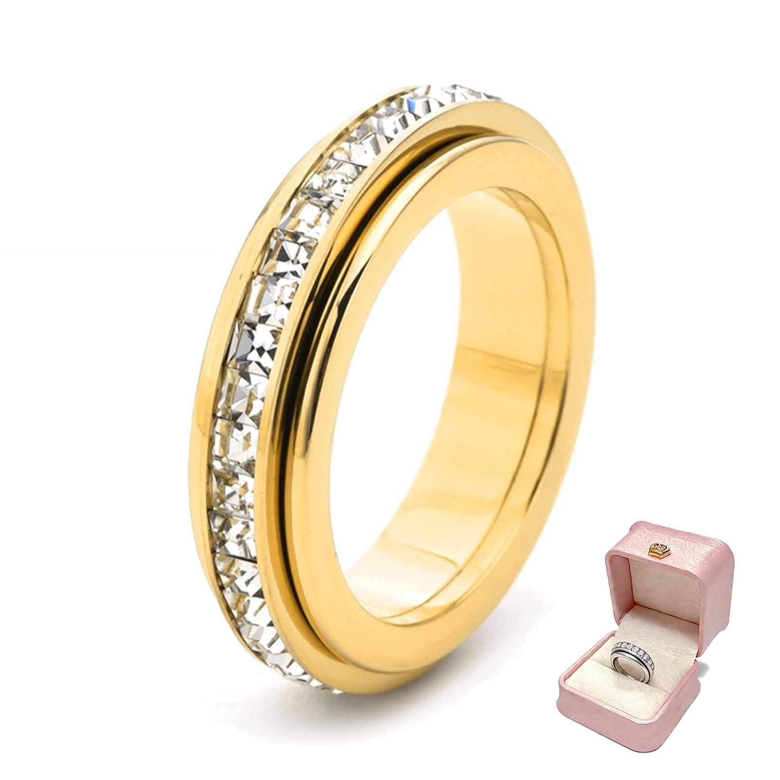 gifskiu Sparkling Spinning Ring, Crystal Anxiety Ring, Fidget Spinner Rings for Women, Waterproof & Fade-Resistant