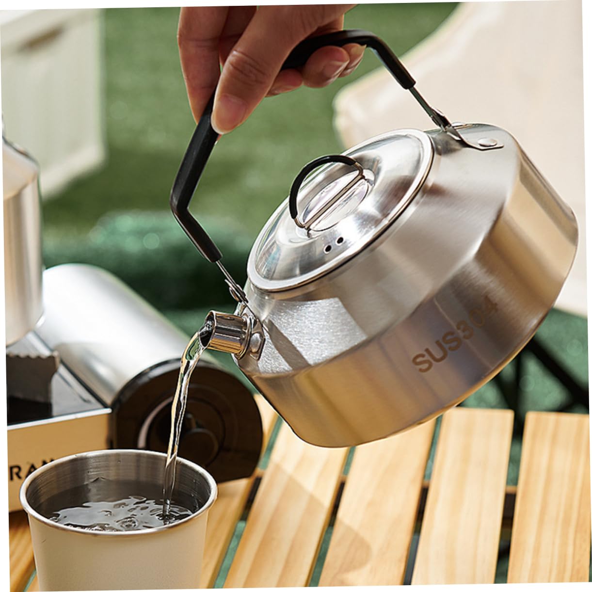 balacoo Space-saving Stainless Steel Kettle Portable Outdoor Tea Pot Ideal for Camping Hiking Outdoor Activities