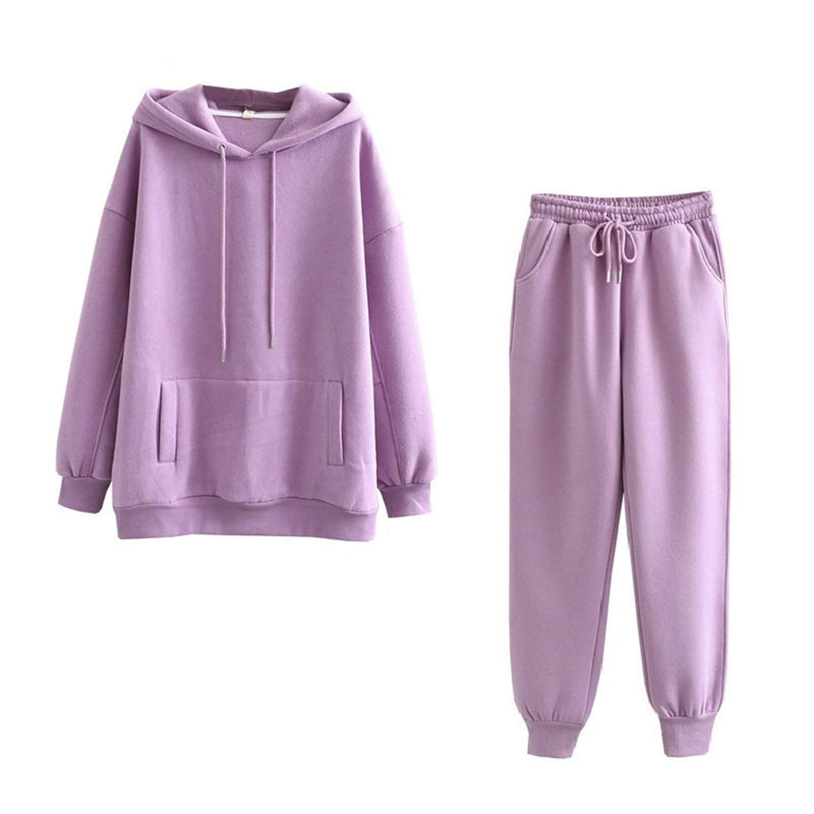 Autunno E Inverno Donne Poliestere Cappuccio Camicia Di Formazione Più Cashmere Addensare Casual Sciolto Maglione Tenere Caldo Tasca Cappuccio Camicia Set Di 2 Pezzi S-3XL Codice