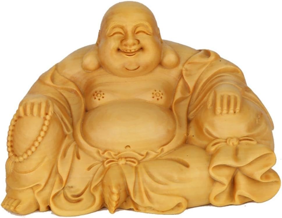 CLHK All the way to Maitreya Buddha statues creative wooden handicrafts home car Decoration collection statues, wood color, high 70mm width 120mm